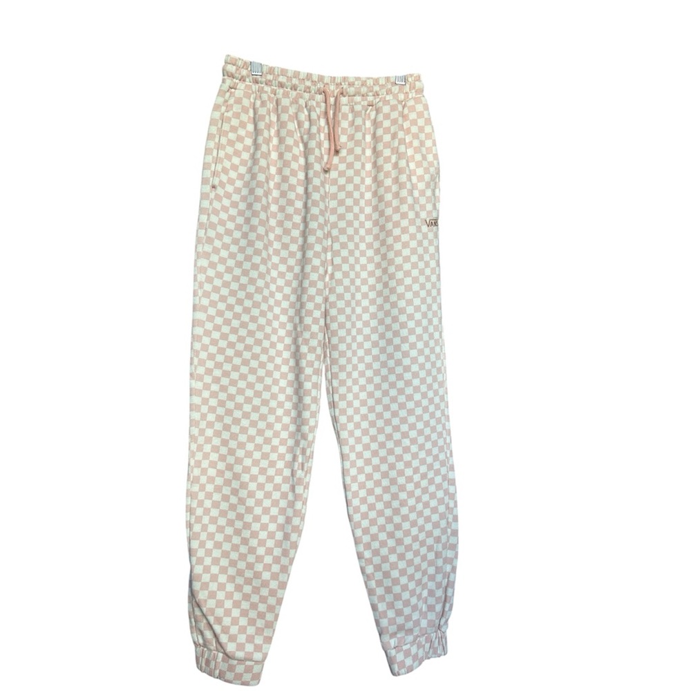 Vans Pink and White Checkered Drawstring Waist Joggers, Size S